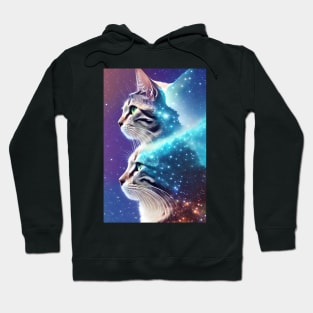 Galaxy Cat Double Exposure - Modern Digital Art Hoodie